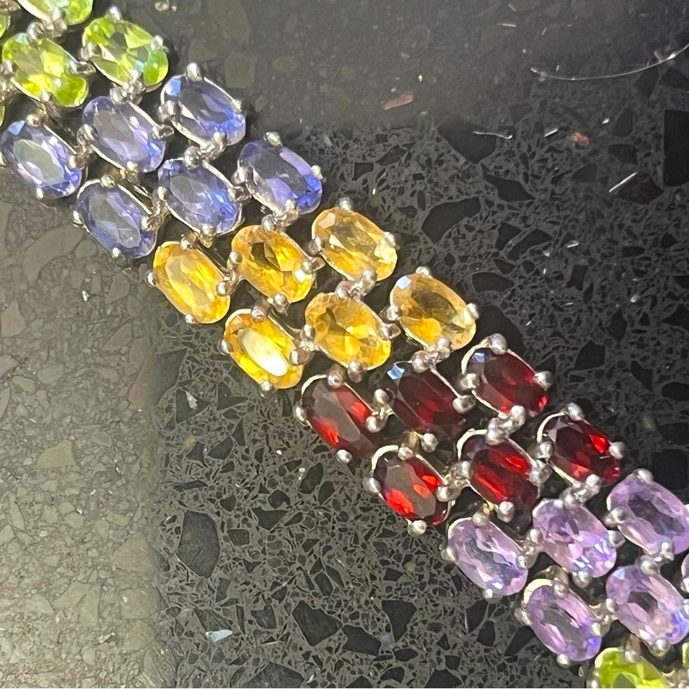 Statement citrine garnet amethyst peridot silver statement tennis bracelet QVC